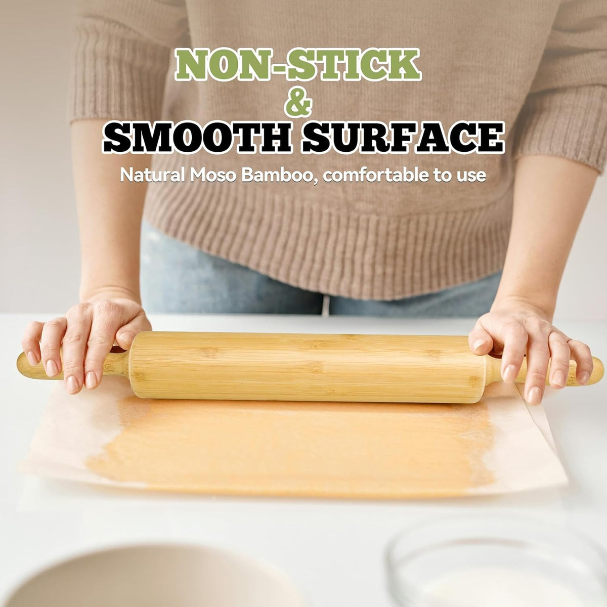 17.5 inch Wooden Rolling Pin for Baking - Long Dough Roller for All Baking Needs