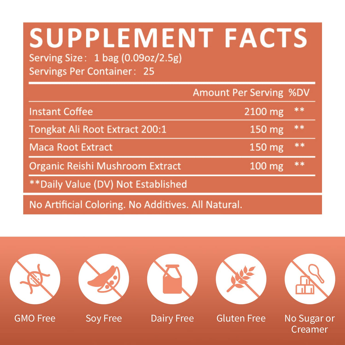 GANOHERB Maca Energy Coffee for Men, Women Herbal Coffee with Tongkat Ali, Maca Root, Reishi Mushroom Extract for Energy & Focus - 1 box (25 Packets)