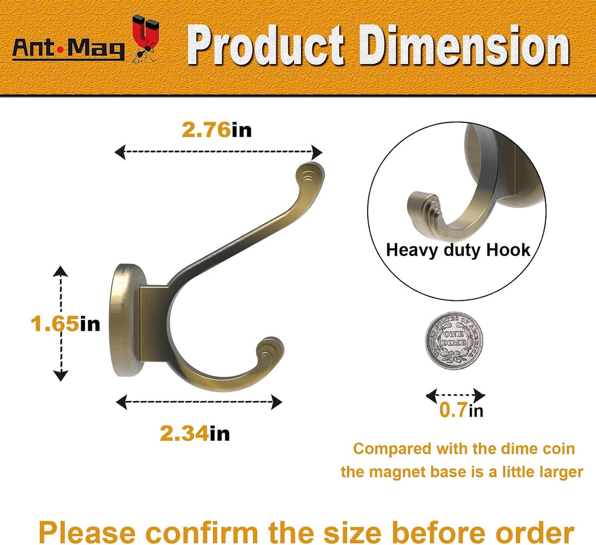 Ant Mag Magnetic Hooks Heavy Duty 141lbs Neodymium Magnet Metal Wall Hooks for Hanging Coats Robes Backpacks Bags Hats Keys Mugs Cups Towels Bronze