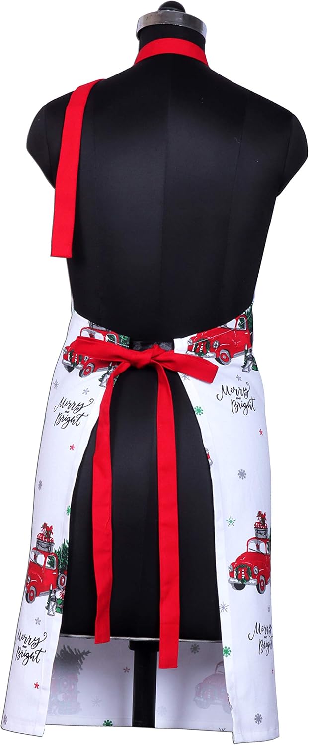 AMOUR INFINI Cotton Womens Apron for Kitchen, Grilling, Baking with Pockets & Adjustable Strap Washable, Reusable Spring Apron (27.5 x 33 Inches)