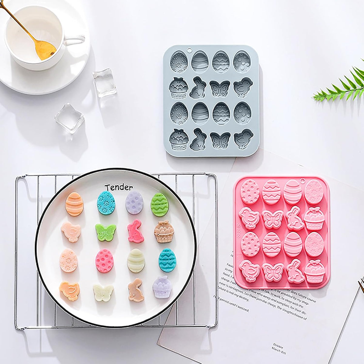 Easter Silicone Candy Molds, 16 Cavity Mini Bunny Egg Butterfly Chick Chocolate Molds Design, Baking Molds for Making Jellies, Soft Candy, Ice Cubes, Wax Melts, Soaps, Resin etc Cake Decor Set of 2