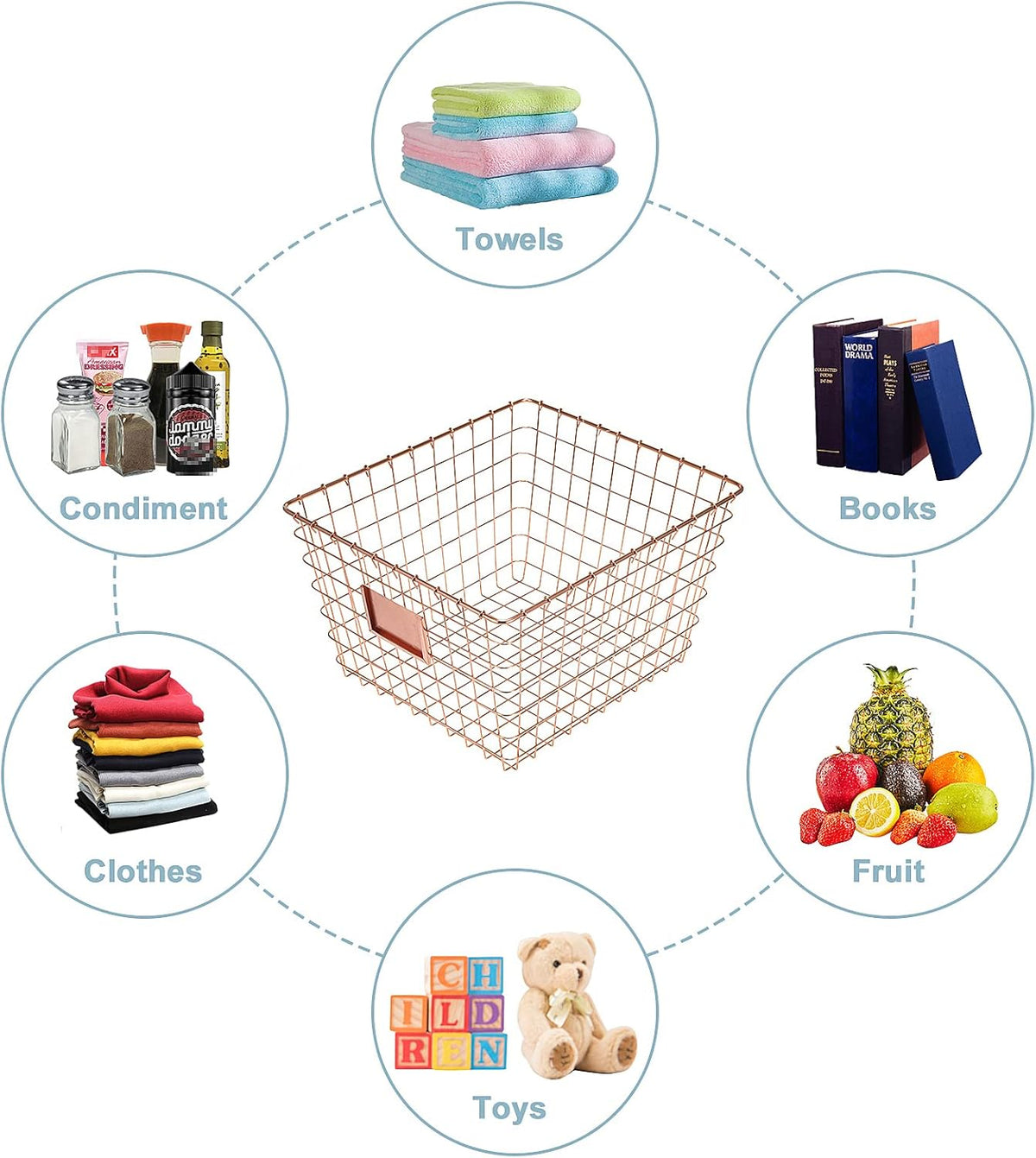 4 Pack【Extra Large】 Wire Handmade Storage Basket for Organizing Household Goods,Pantry Organization,Bathroom countertop,Laundry,Wardrobe Storage Basket,Rose Gold