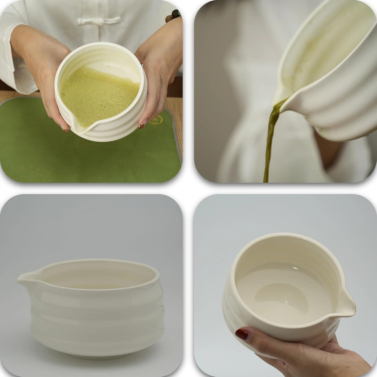 Matcha whisk Set,7 Pcs Matcha Making Kit with whisk Whisk, Ceramic Bowl, Sifter, Scoop, Holder, Stand, and Tea Towel for Ultimate Matcha Experience（White）