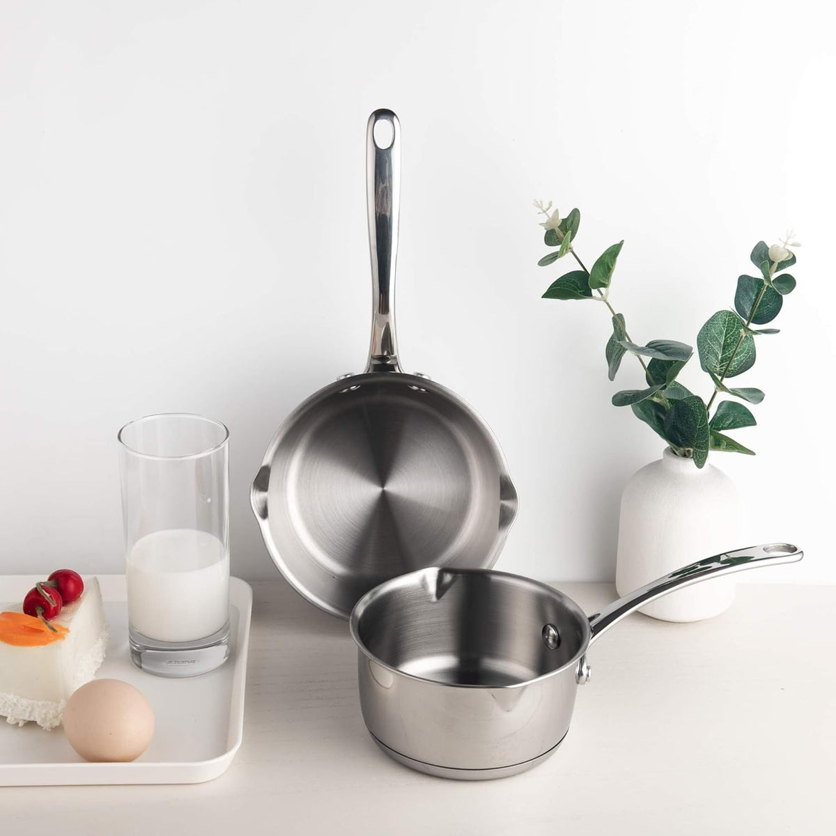 IMEEA Small Saucepan for Melting Butter Heavy Duty 18/10 Tri-Ply Stainless Steel Butter Warmer with Dual Pour Spouts, 0.75-Quart