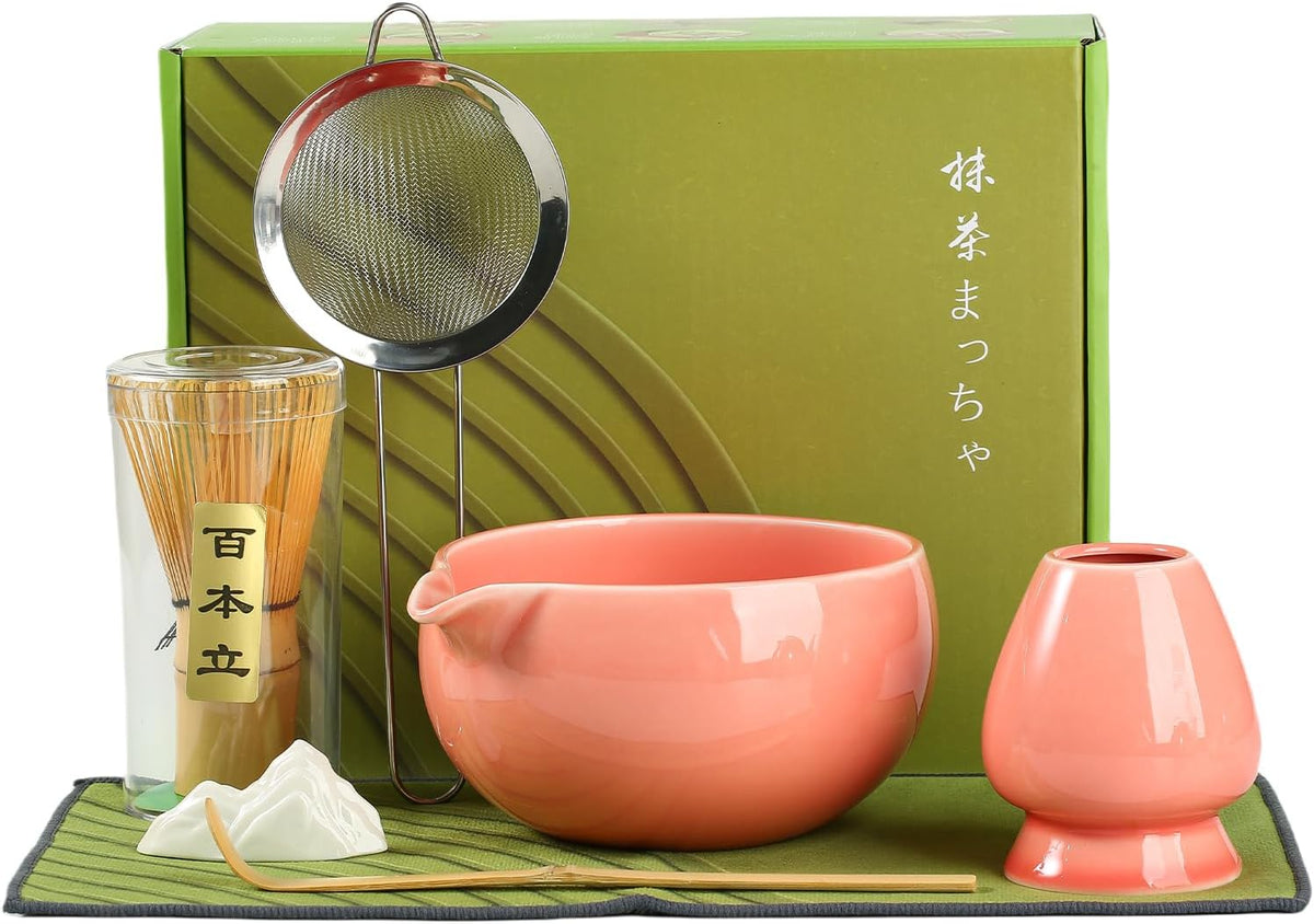 Matcha Whisk Set, Ceramic Matcha Set with Spout, Matcha Bowl Kit with Sifter, Whisk and Holder, Bamboo Scoop, Scoop Rest, Tea Towel, 7 Pcs Matcha Kit Set for Making Breakfast/Latte for Matcha Lovers
