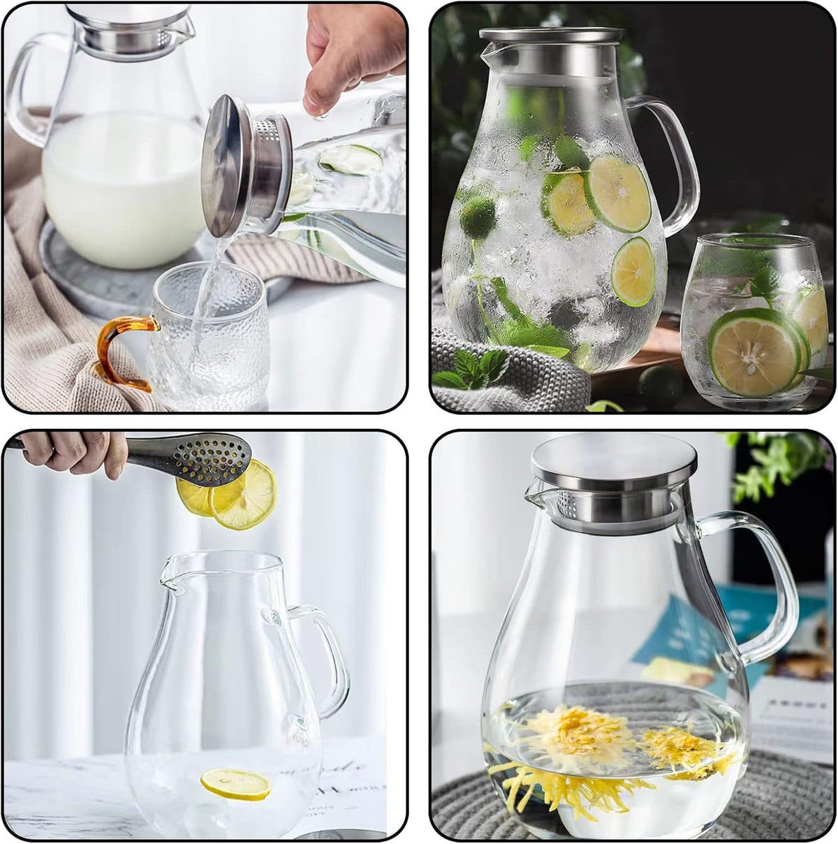 84.5oz Borosilicate Glass Teapot with 304 Stainless Steel Lid & Built-in Strainer, Stovetop & Microwave Safe Tea Kettle for Loose Leaf/Iced/Fruit/Herbal Tea, 2500ml Clear Pot