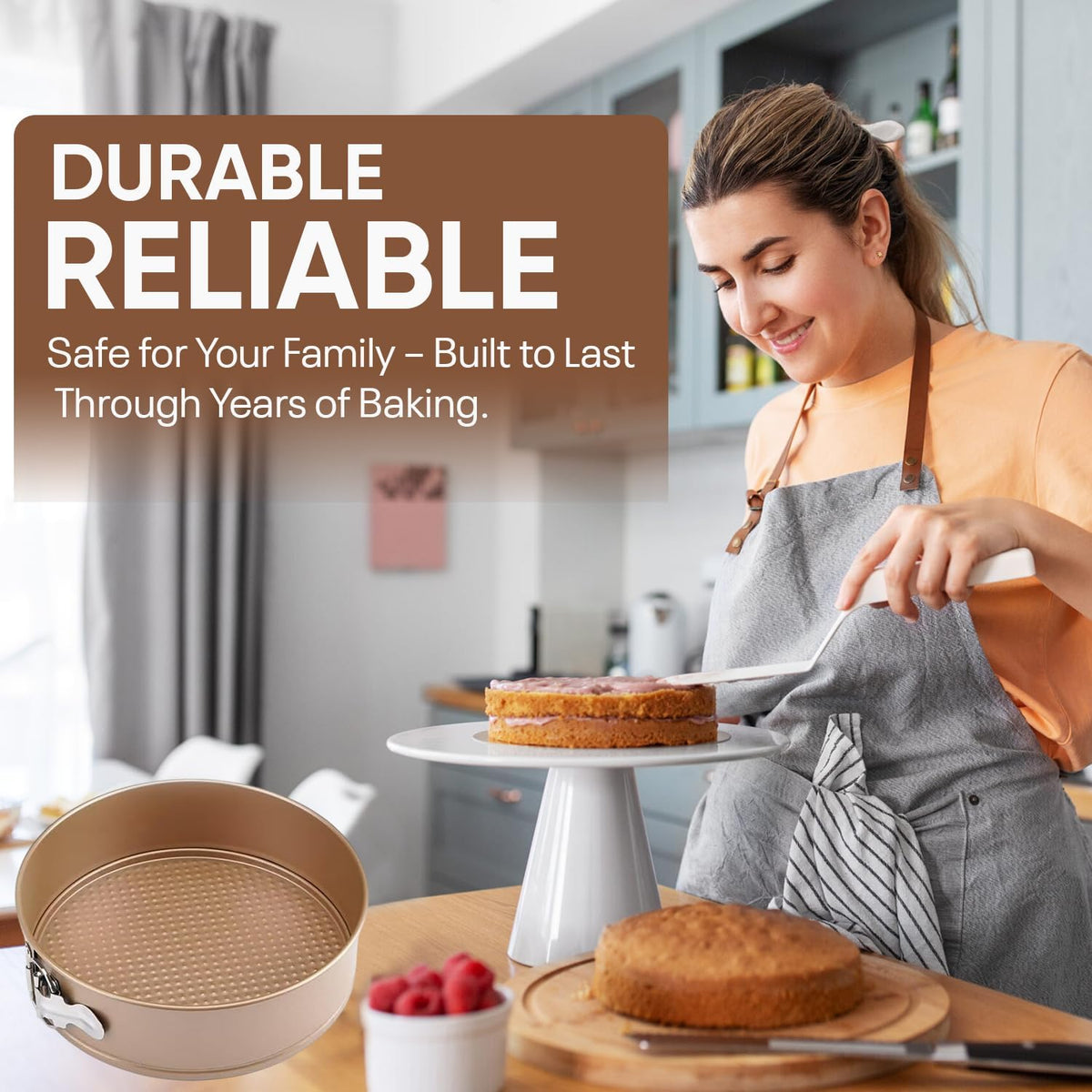 Good Dee's Circle Springform Cake Pan 9” - Non Stick Ceramic Coating - Free From Forever Chemicals - Perfect for Birthday Cakes, Tartes, & More - Cream