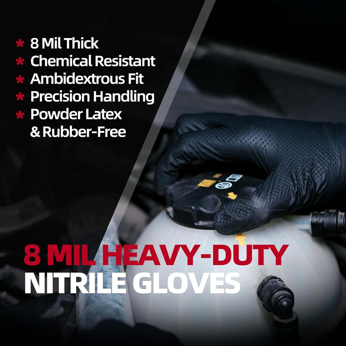 Jointown Basic Heavy Duty Nitrile Gloves, Mechanic Gloves 8 Mil Nitrile Disposable, with Raised Diamond Texture, Case of 500, Black, Medium