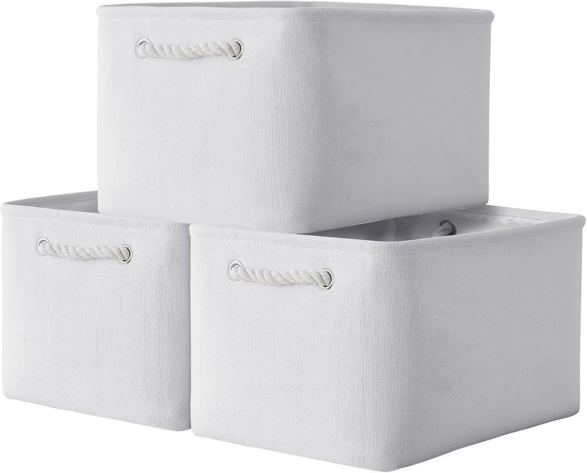 TheWarmHome Storage Basket for Shelves - 15.8x11.8x11.8 inch 3 Pack Fabric Storage Cubes, Collapsible Storage Bin for Organizing Organizer Closet Book Gift Dog(White)