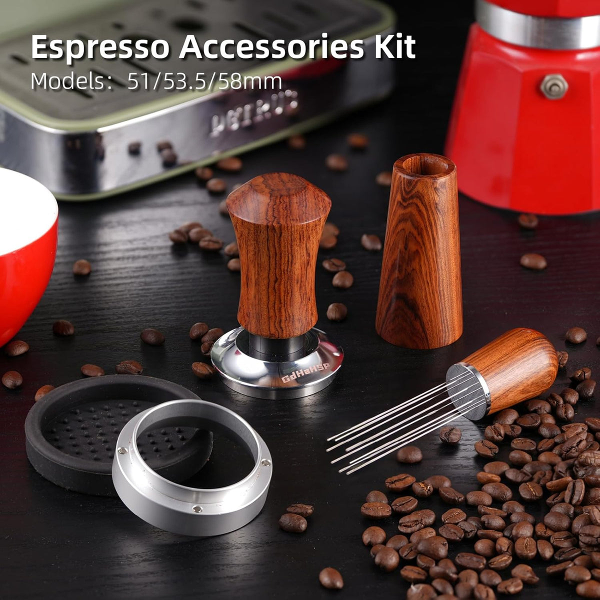 51mm Espresso Accessories Kit,Spring Loaded Calibrated Espresso Tamper,Wdt Tool Espresso and Dosing Funnel Set,Coffee Tamper Espresso Machine Accessories For 51 mm Portafilter Barista Tools