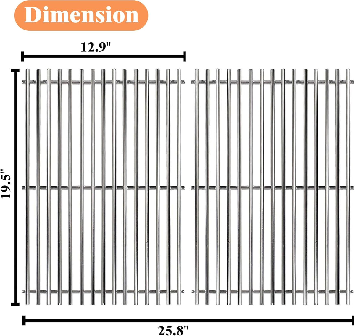 19.5" Stainless Steel Cooking Grates for Weber Genesis 300 Series, 19.5" Grill Grates Replacement Parts for Genesis E310 E320 E330 S310 S320 S330, Weber Genesis Grill Grates 7528/7524