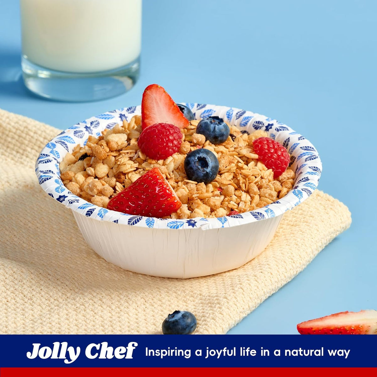 JOLLY CHEF 16 oz Paper Bowls 156 Count Soak Proof, Heavy Duty Printed Disposable Small Bowls Bulk for Dinner or Lunch