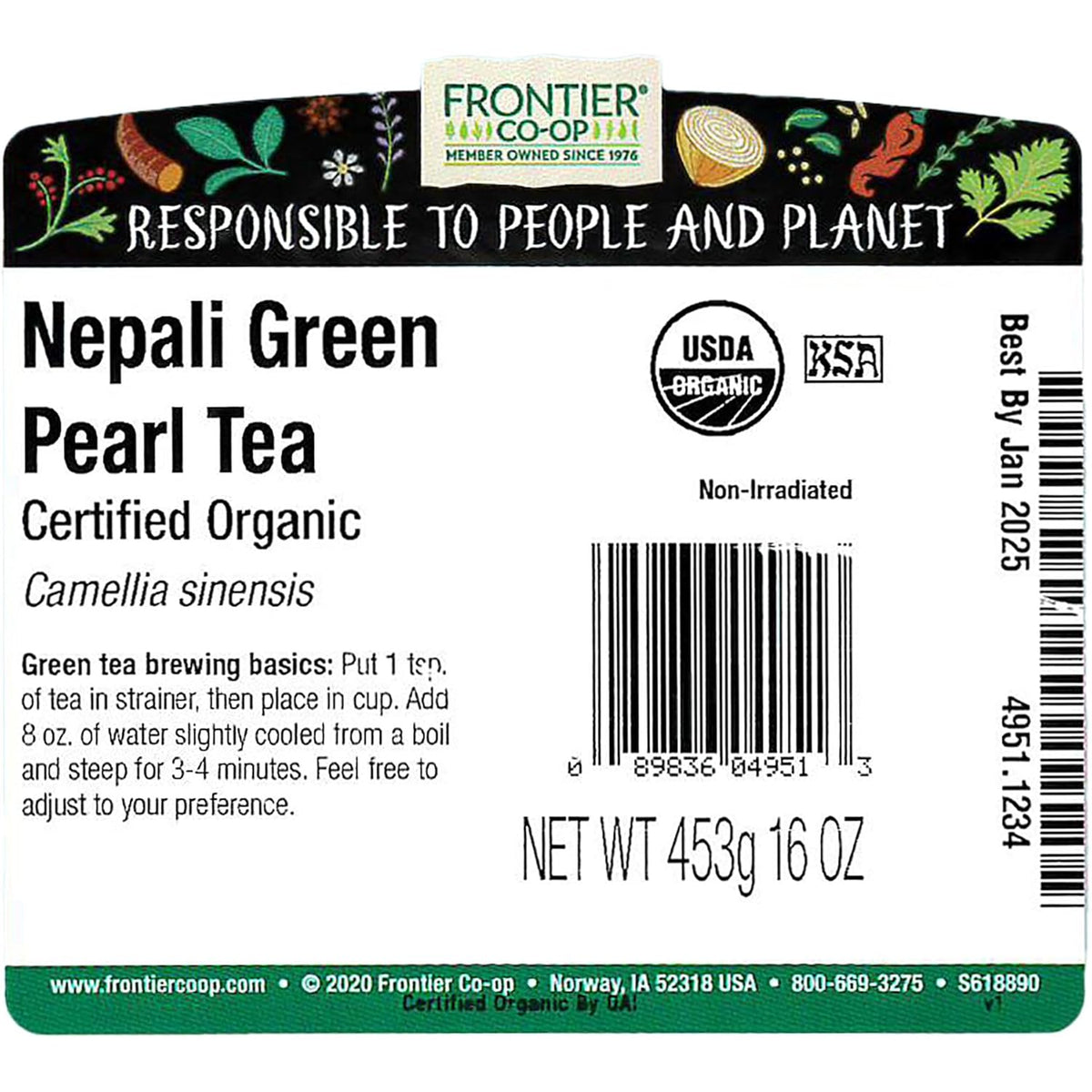 Frontier Bulk Nepali Green Pearl Tea, Organic, 1 Pound