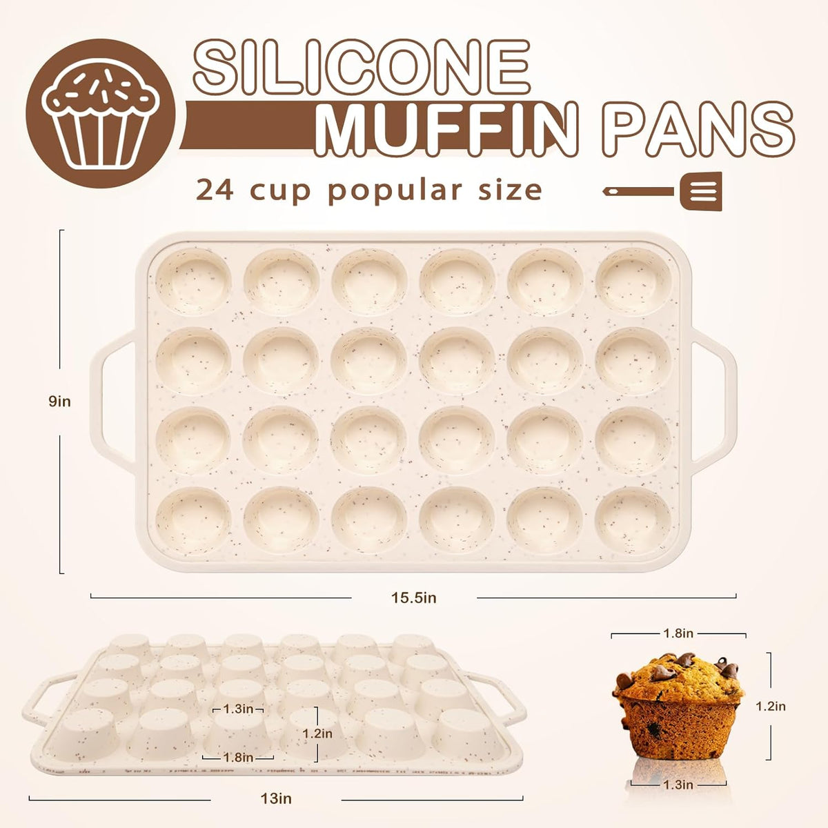 Silicone Mini Muffin Pan, 24 Cups Muffin Tin Baking Mold With Reinforced Stainless Steel Frame Inside, Nonstick Bakeware Cupcake Pan BPA Free