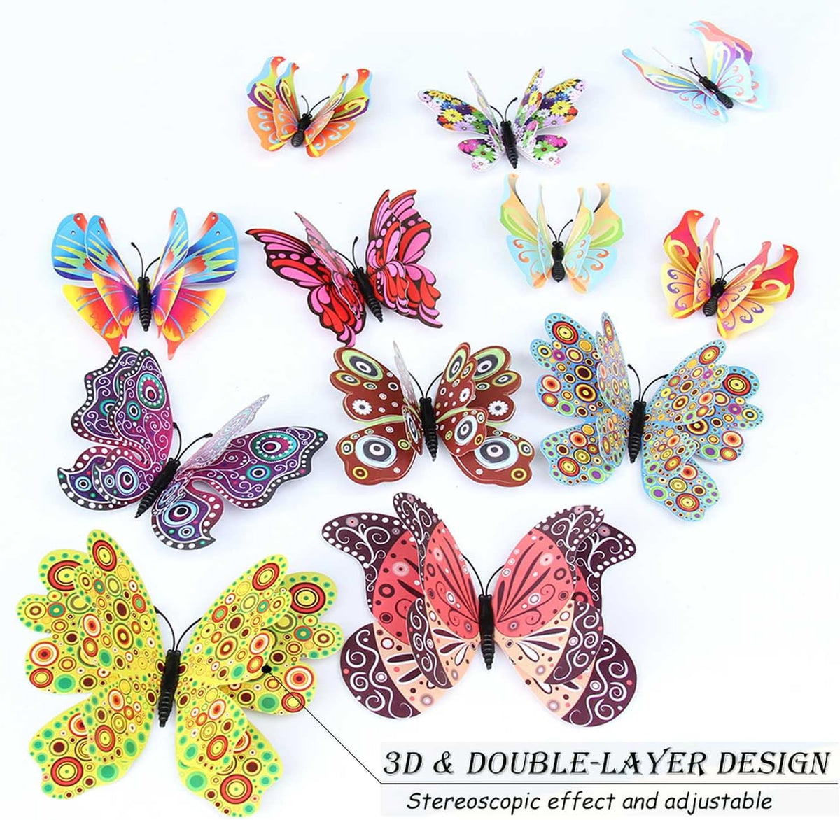 Butterfly Wall Decor 24/48 PCS, 3D Butterflies Stickers for Party Decorations with Magnets (Circl, 48)