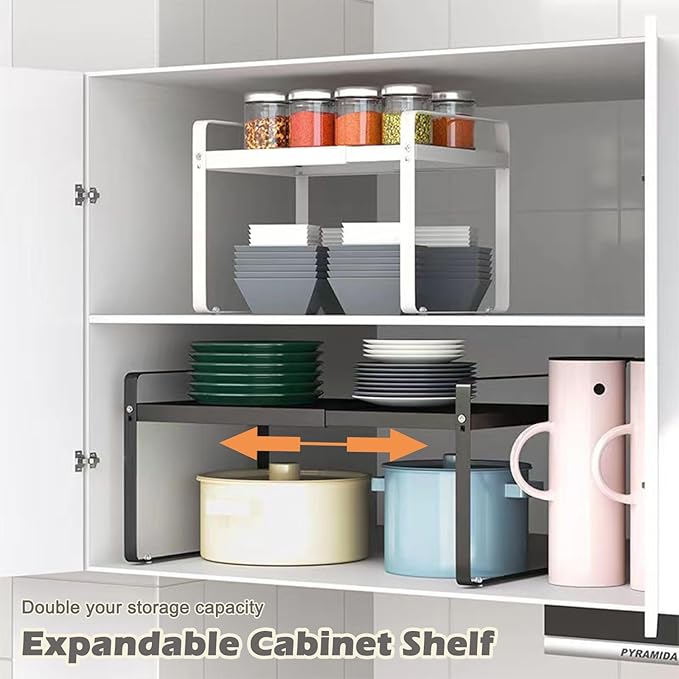 3 Pack Expandable Cabinet Shelf Organizer Kitchen Shelf Riser Stackable Pantry Shelves Kitchen Organizers and Storage Metal Spice Rack Countertop Organizer Cupboard Adjustable Shelfs Desk Rack Shelf