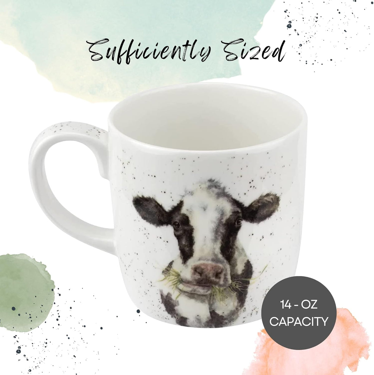 Royal Worcester Wrendale Designs 14 oz Mug, Daisy Chain with Cow Illustration - Floral Animal Mug for Cottagecore Kitchens - Microwave, Dishwasher, Freezer Safe Fine Bone China Drinkware