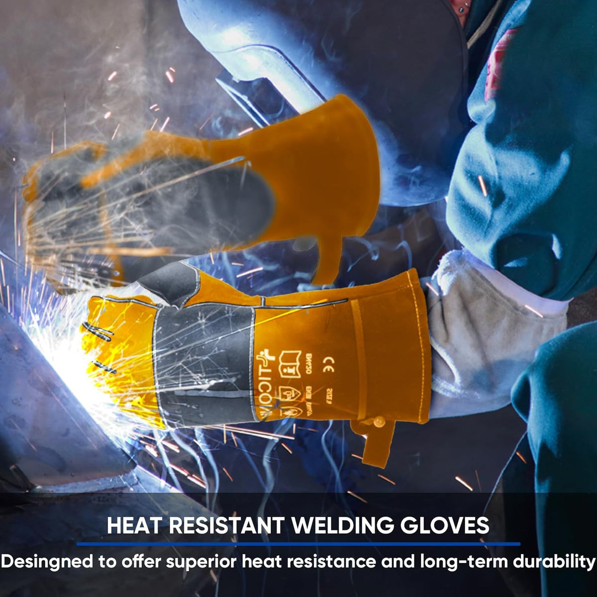TICONN Welding Gloves, 16 IN L/XL/XXL 1000°F Heat-Resistant Fireproof Leather Gloves for Welders, Stick, Forge, Mig, Tig, BBQ