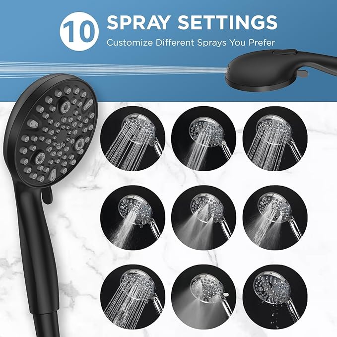 MakeFit Dual Handheld Shower Head Combo, 2-in-1 Rain Shower Heads System 8 Inch Rainfall Shower Head and 10 Modes High Pressure Hand Held Showerhead with Built-in Power Wash