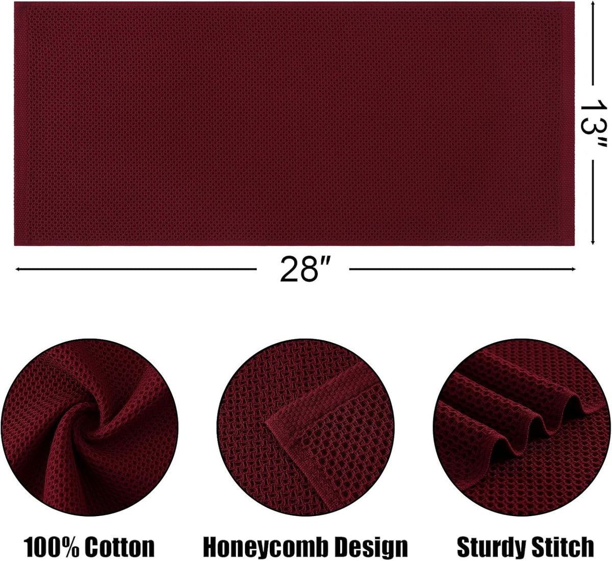 Kitinjoy 100% Cotton Waffle Weave Kitchen Towels, 8-Pack Super Soft and Absorbent Dish Towels for Drying Dishes, Kitchen Hand Towels, 13 in x 28 in, Burgundy