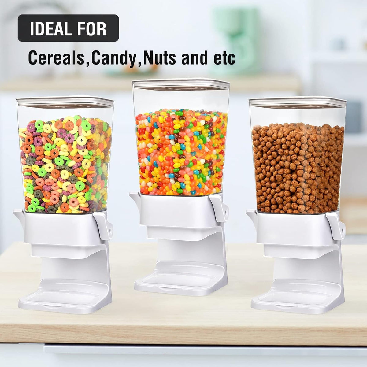 Cereal Dispenser Countertop Large Cereal Containers Storage Dispenser For Pantry Dry Food Dispenser Countertop Rice Candy Dispenser Machine For Snack,Nuts, Granola(White,3 pack)