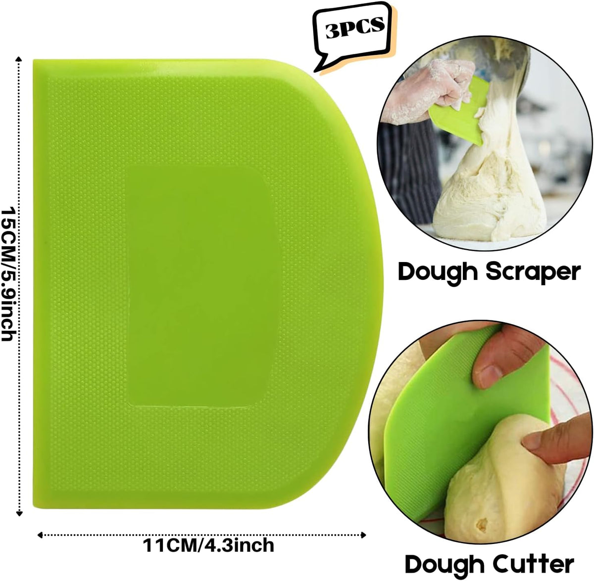 SURDOCA Dough Scraper Bench Scraper - 3P 5.9x4.3" Plastic Flexible Bowl Scraper, Sharp Edge & Angles Cake Scraper. Non-Slip Bakeware Decorating Tools Sculpting & Modeling Tools - Blue+White+Blue