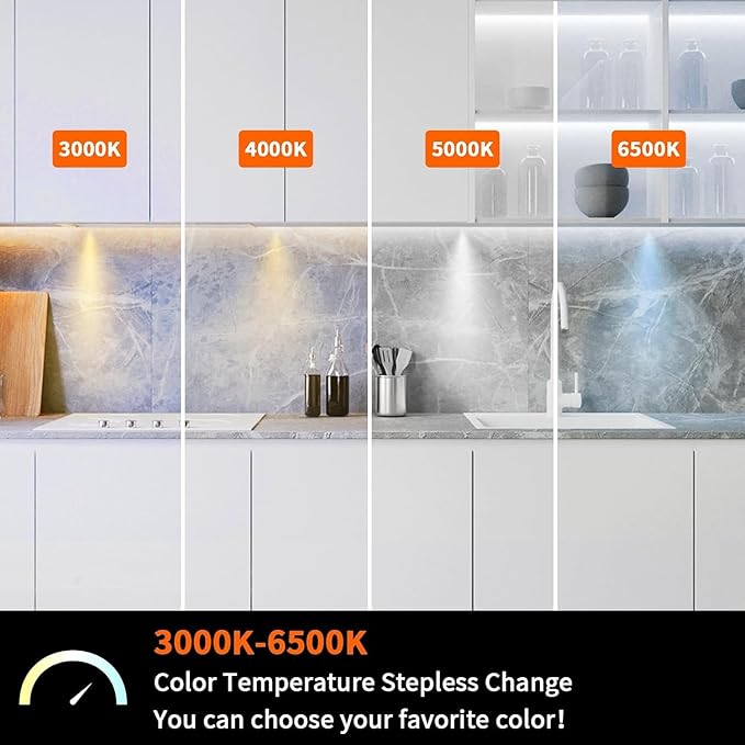 VST Under Cabinet Lights CCT 3000K-6500K, LED Puck Light Color Temperature and Brightness Adjustable with Touch Remote Dimmer ETL-Listed LED Driver for Drawer Wardrobe Kitchen (10Pcs Black)