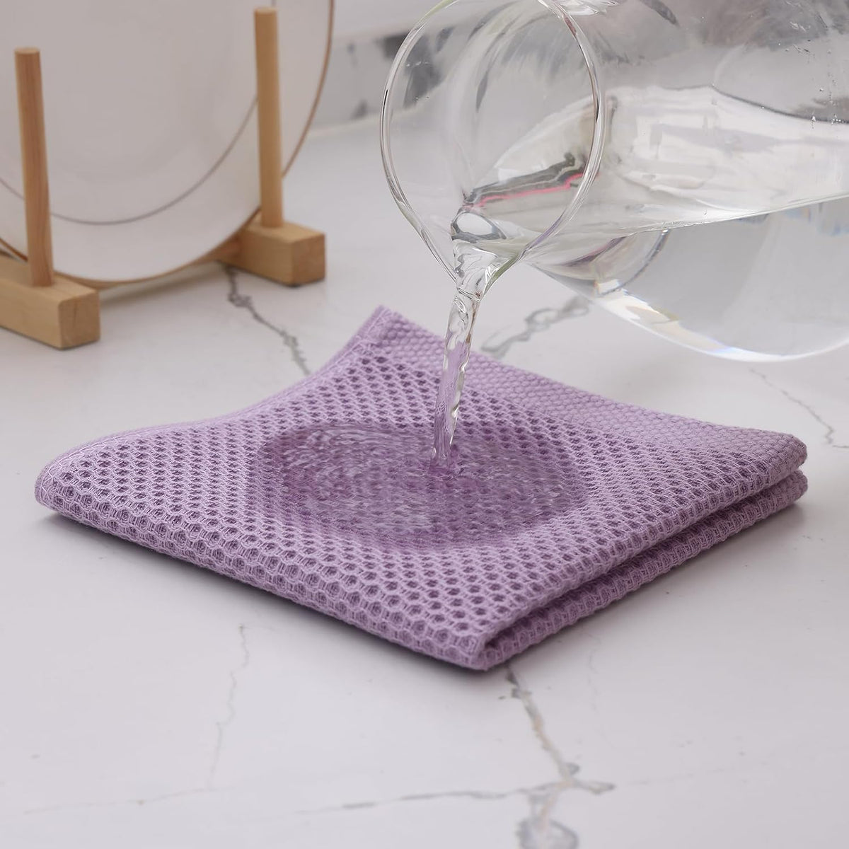 Kitinjoy 100% Cotton Kitchen Dish Cloths, 6 Pack Waffle Weave Ultra Soft Absorbent Dish Towels for Drying Dishes Quick Drying Kitchen Towels Dish Rags, 12 X 12 Inches, Lavender