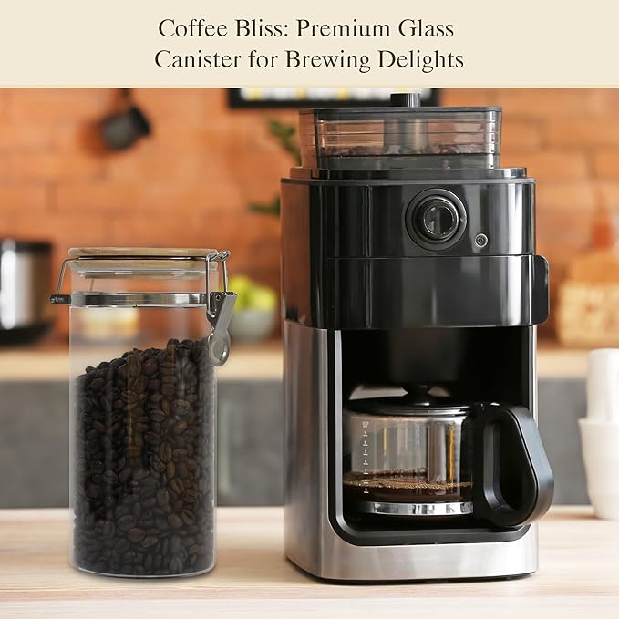Glass Coffee Canister Coffee Containers for Ground Coffee Coffee Bean Storage Airtight Seal with Locking Clamp, Coffee Bar Accessories Perfect for Kitchen Storage