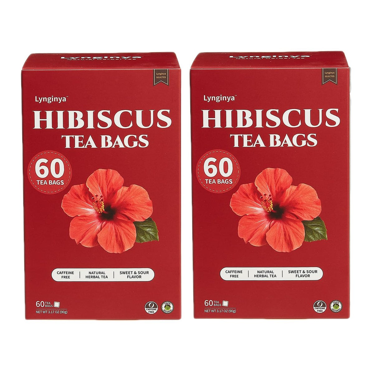 Lynginya Hibiscus Tea Bags, 60 Tea Bags (Pack of 2) - Premium Hibiscus Flower - Natural Herbal Tea - Sweet & Tart - No Sugar & No Caffeine - Total 120 Bags