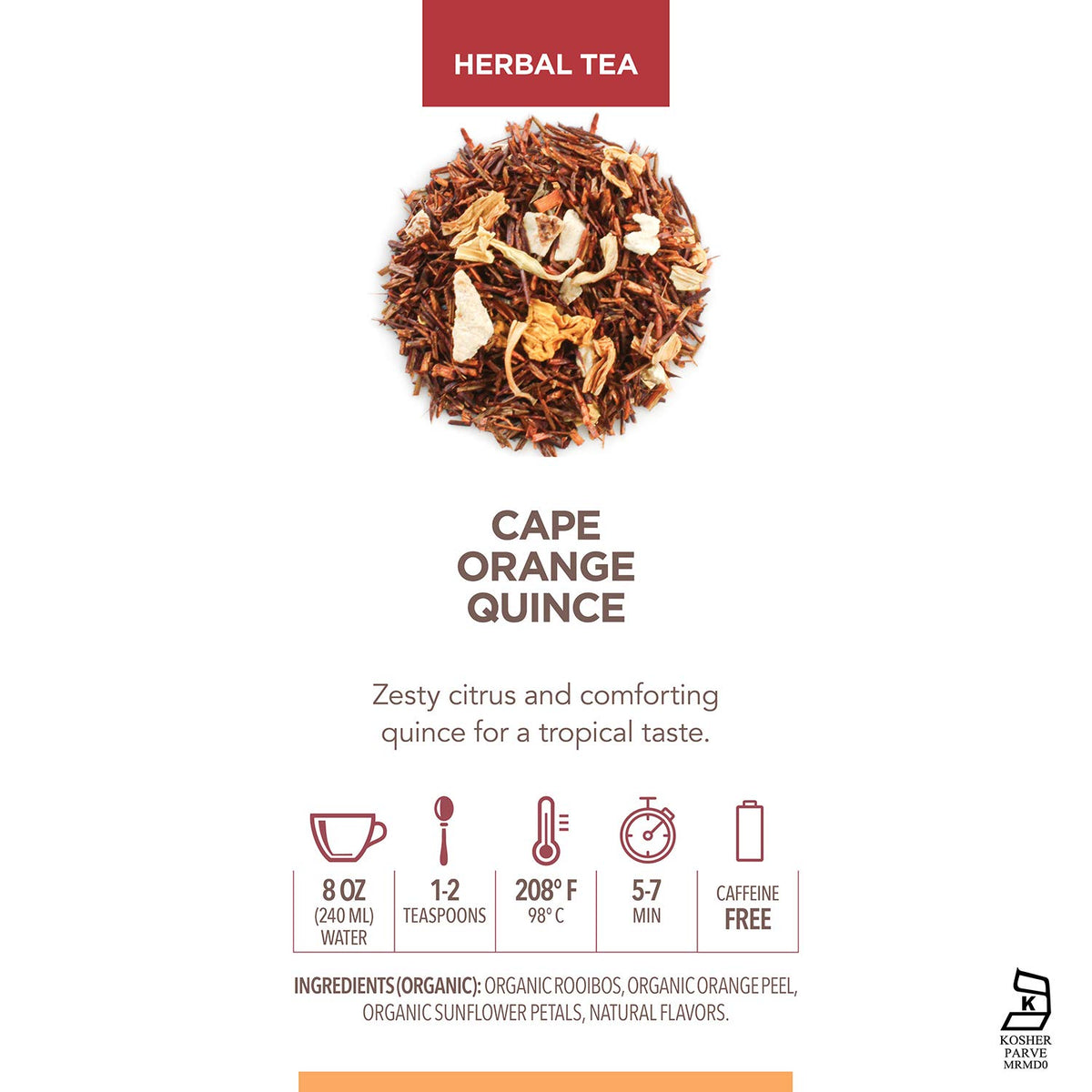 Teabloom Organic Herbal Tea, Cape Orange Quince Loose Leaf Tea, Zesty Citrus and Comforting Quince for a Tropical Rooibos - 3.53 oz/100 g Canister Makes 35-50 Cups