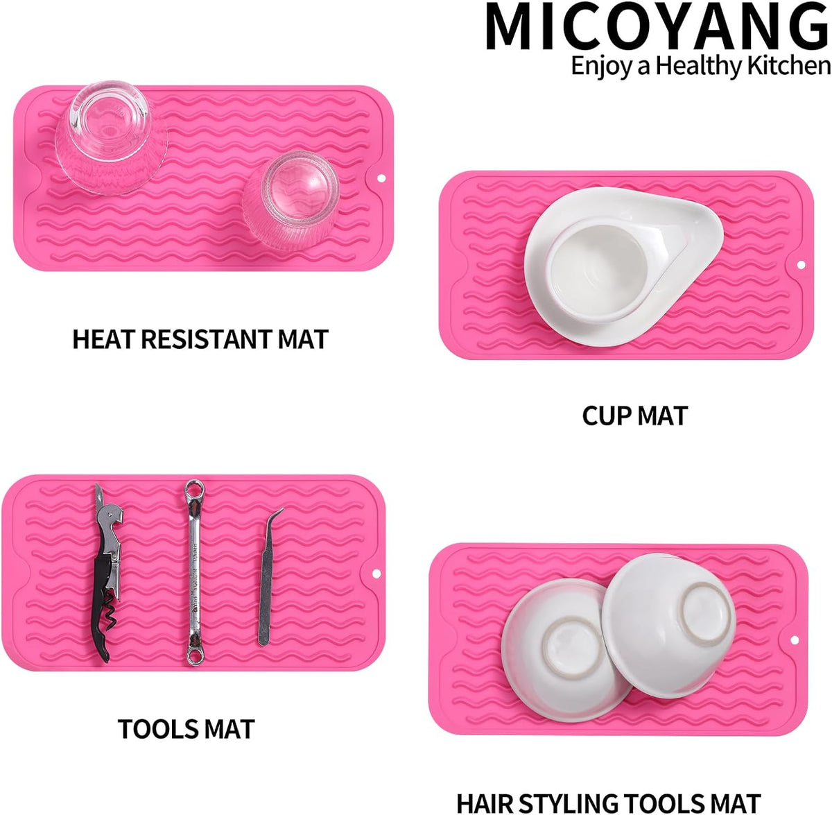 Silicone Dish Drying Mat for Multiple Usage,Easy clean,Eco-friendly,Heat-resistant Silicone Mat for Kitchen Counter or Sink,Refrigerator or Drawer Liner Rose S 12 inches x 6 inches