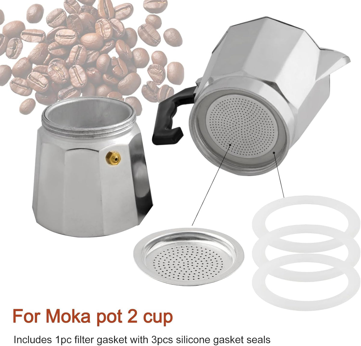 2/3/6/9/12 Cup Gasket & Filter For Stovetop Espresso Coffee Makers, Rubber Seal For Stove Top Coffee Maker Moka Pot, Silicone Gasket Seals, Espresso Machine Replacement Parts(2 cup)