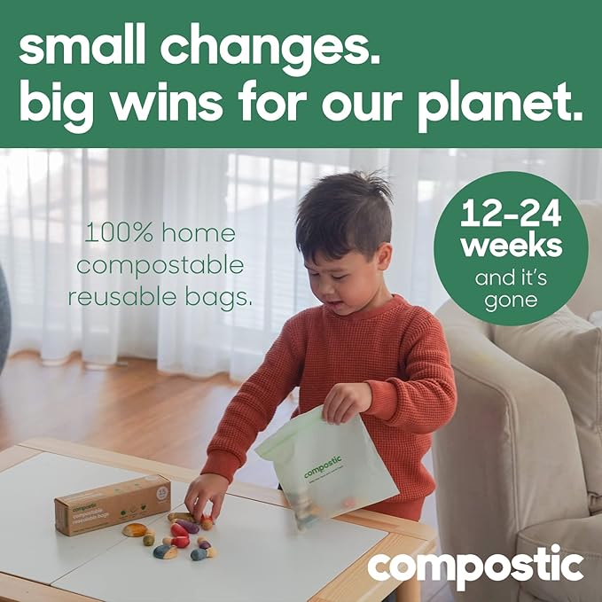 Home Compostable Resealable Sandwich Bags (7"x7"), Microwave & Freezer Safe, Organic Food Storage Container, 100 Count (Pack of 2)