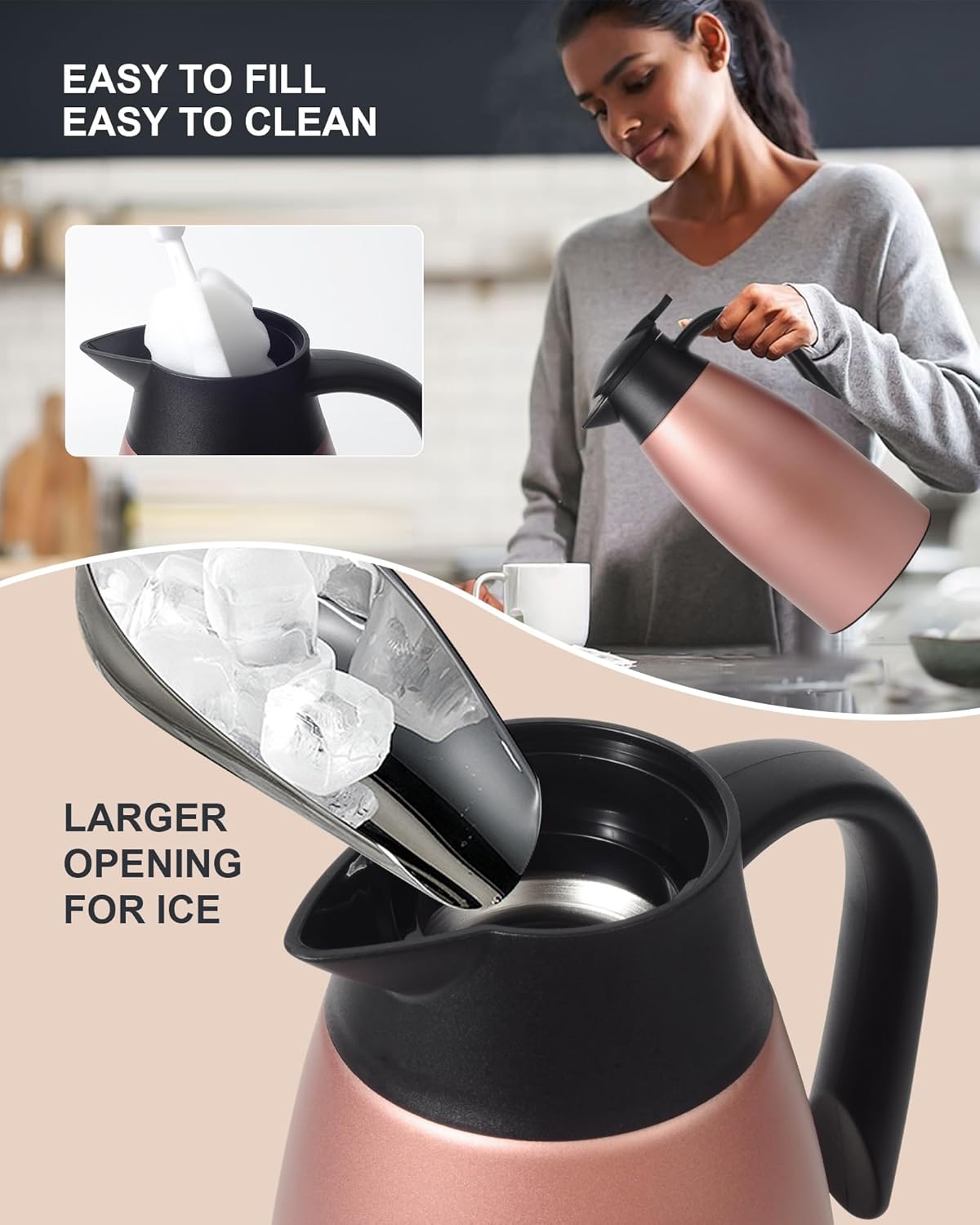 70 oz Thermal Coffee Carafe for keeping hot, Updated Carafe for hot liquid, Airpot Insulated Stainless Steel Vacuum Thermal Pot for Coffee, Hot Water,Keep Hot 12 Hours (pink+pink)