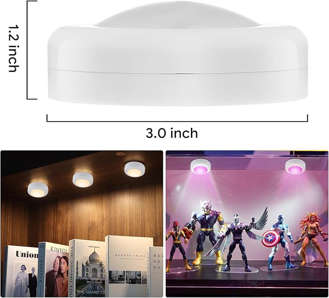 Yiliaw LED Puck Lights with Remote Control, AA Battery Operated, 12 Color Closet Under Cabinet Lighting, Push Tap Light, Under Counter for Kitchen, 12 Pack, White-Magnetic