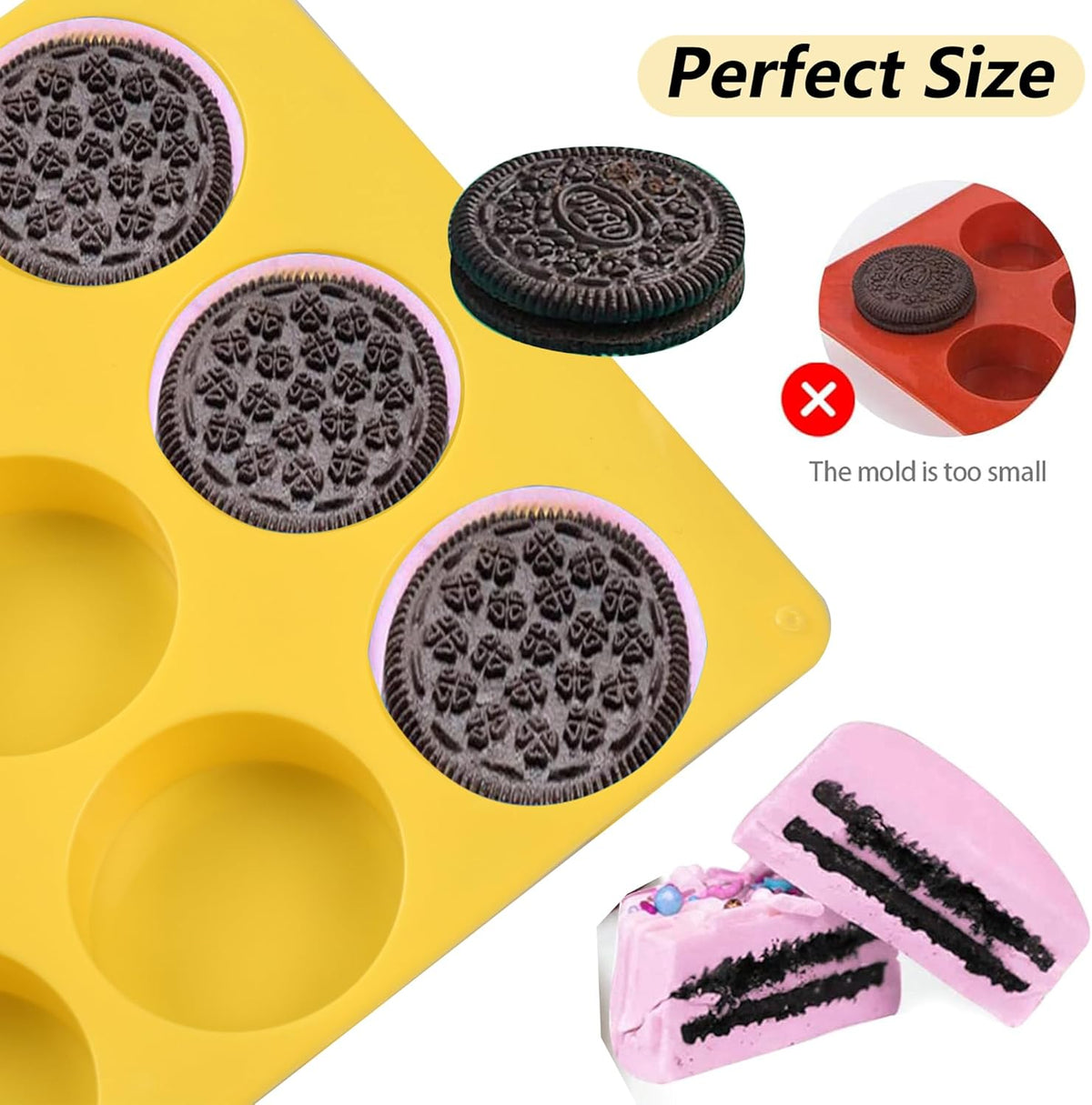 Round Chocolate Cookie Silicone Molds, New Size 12-Cavity Cylinder Chocolate Cover Cookie Silicone Molds for Candy Mini Cakes Jelly Baking (Yellow)