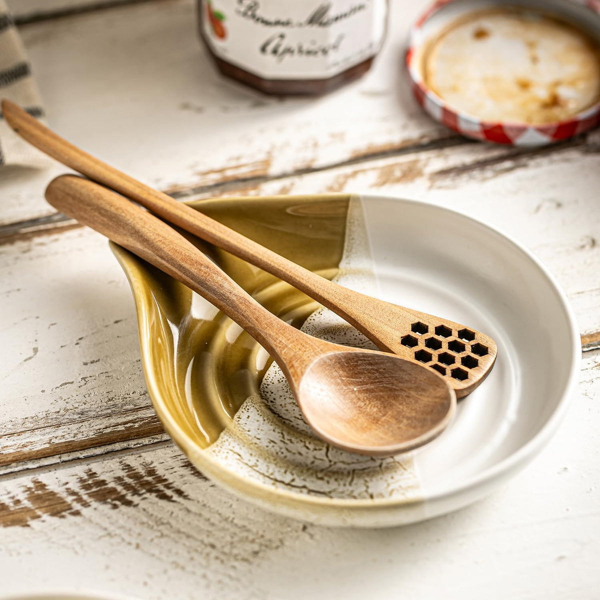 Ceramic Spoon Rest for Stove Top & Kitchen Counter, Large Spoon Holder, Heat-Resistant & Easy to Clean, Non-Stick Spatula Holder for Cooking, Coffee Spoon, Kitchen Decor, Gradient Brown