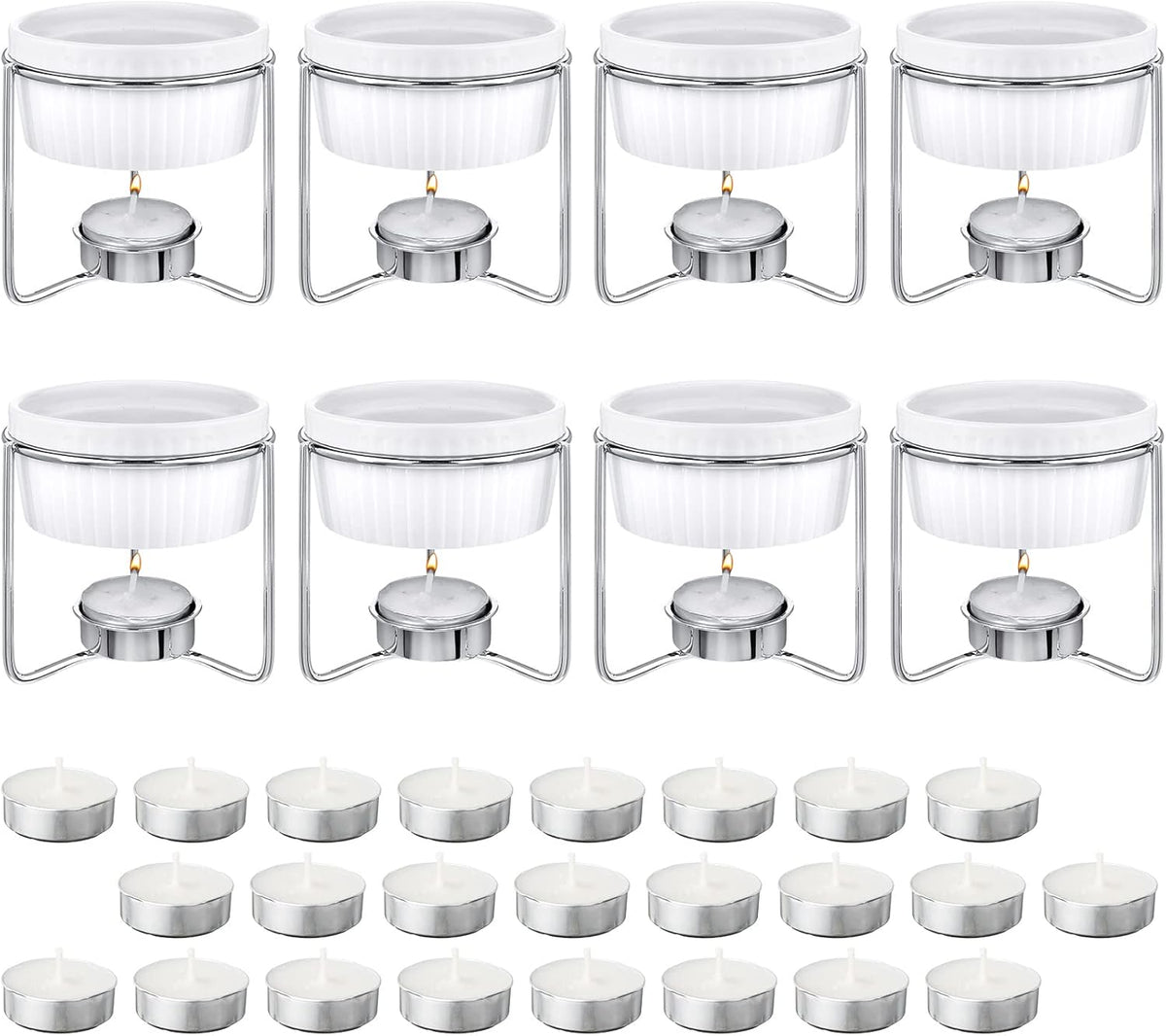 Treela 40 Pieces Ceramic Butter Warmers Set Included Butter Warmers Melter and 32 Tealight Candles for Chocolate Cheese Fondue Crab Lobster Microwave Oven Safe