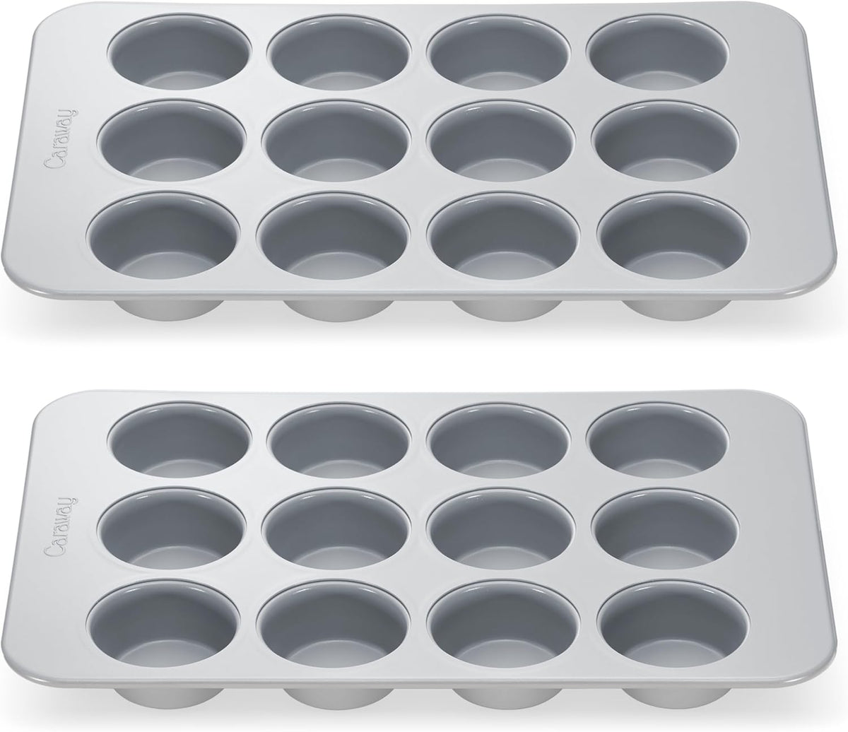 Caraway Non-Stick Ceramic 12-Cup Muffin Pan Duo - Naturally Slick Ceramic Coating - Non-Toxic, PTFE & PFOA Free - Perfect for Cupcakes, Muffins, and More - Gray