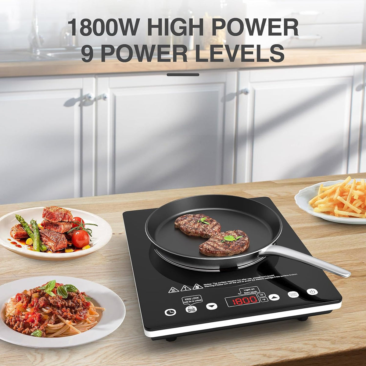 Electric Cooktop Single Burner Portable Stove 1800W 110v -120v Countertop Hot Plates Electric Plug in, Touch Control, Child Lock, 9 Power Levels Low Noise, 4 Hour-Timer Infrared Cooktop