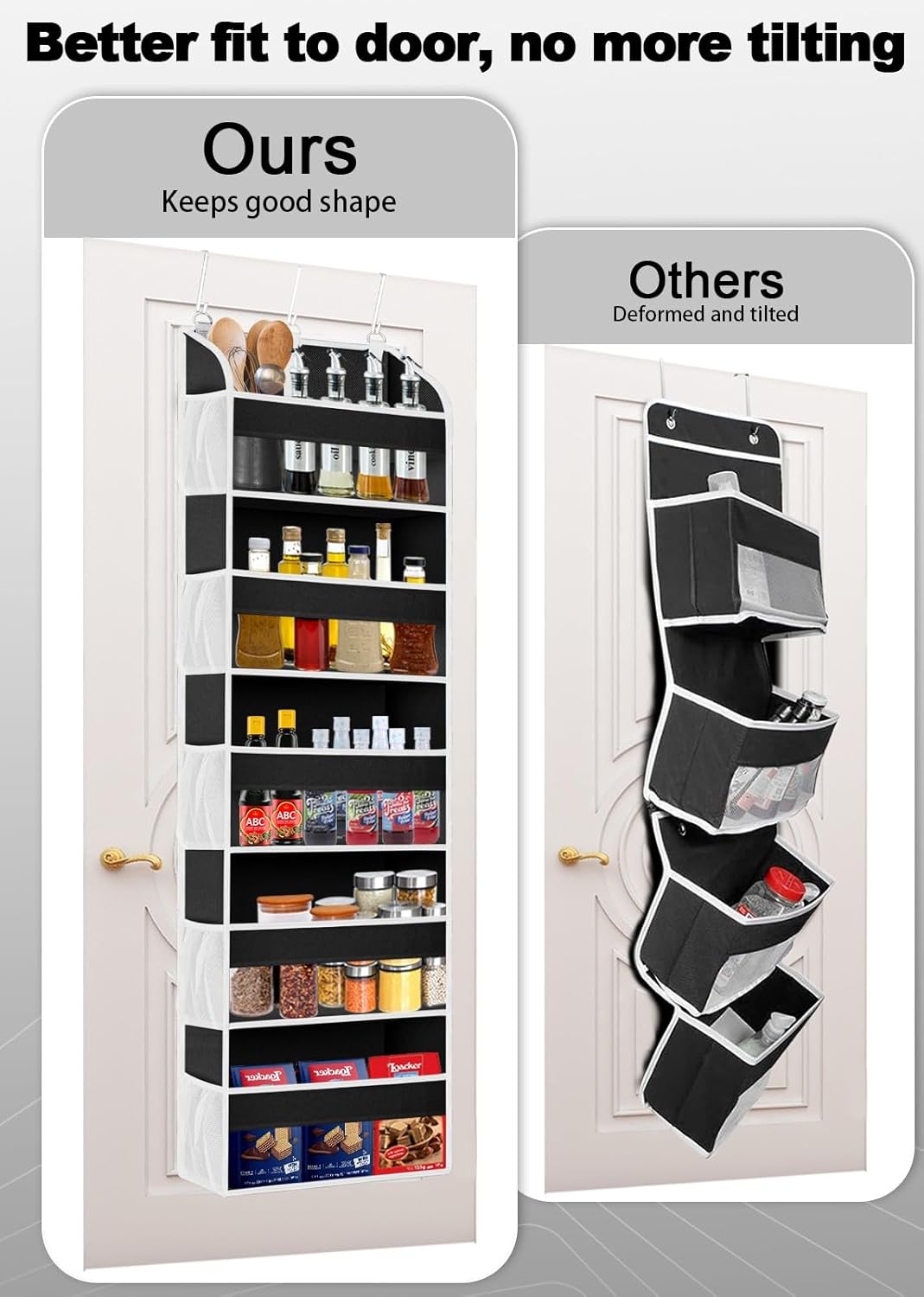 2 Pack Over The Door Storage Organizer with 5 Pockets 10 Mesh Side Pockets, 44 lbs Weight Capacity Door Hanging Organizers and Storage for Bedroom,Bathroom,Nursery,Pantry,Dorm(Black)