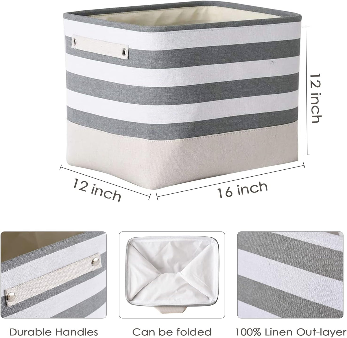 TheWarmHome Extra Large Cube Storage Bins Baskets for Organizing, Sturdy Fabric Storage Basket Cube W/Handles, Decorative Foldable Storage Baskets for Shelves Closet Nursery Toy (3 Pack 16×12×12inch)