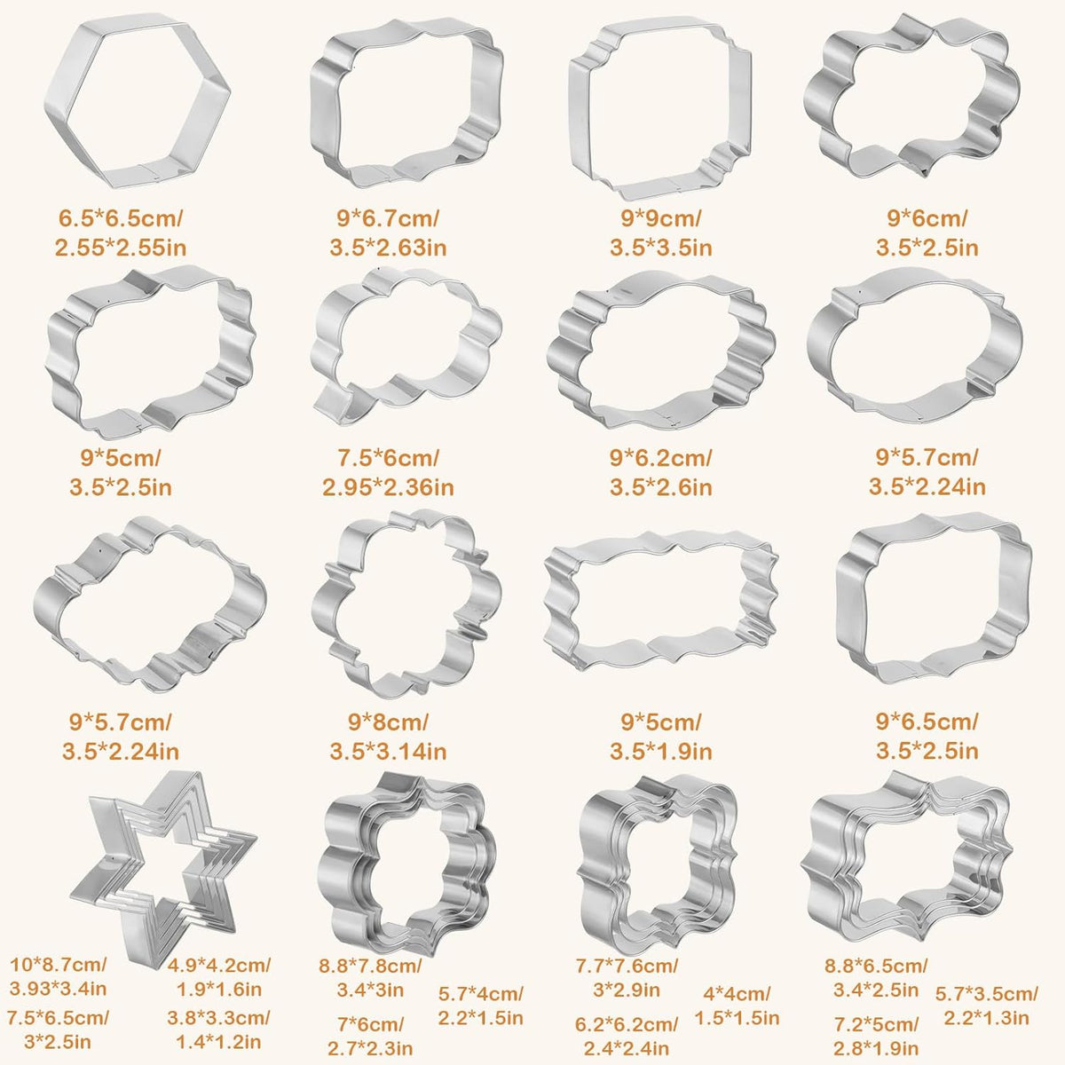 Large Plaque Cookie Cutter Set 25 Pcs Frames Cookie Cutters Stainless Steel DIY Fondant Cutters Molds for Baking MakingCookies Biscuit Fruit Diswasher Safe