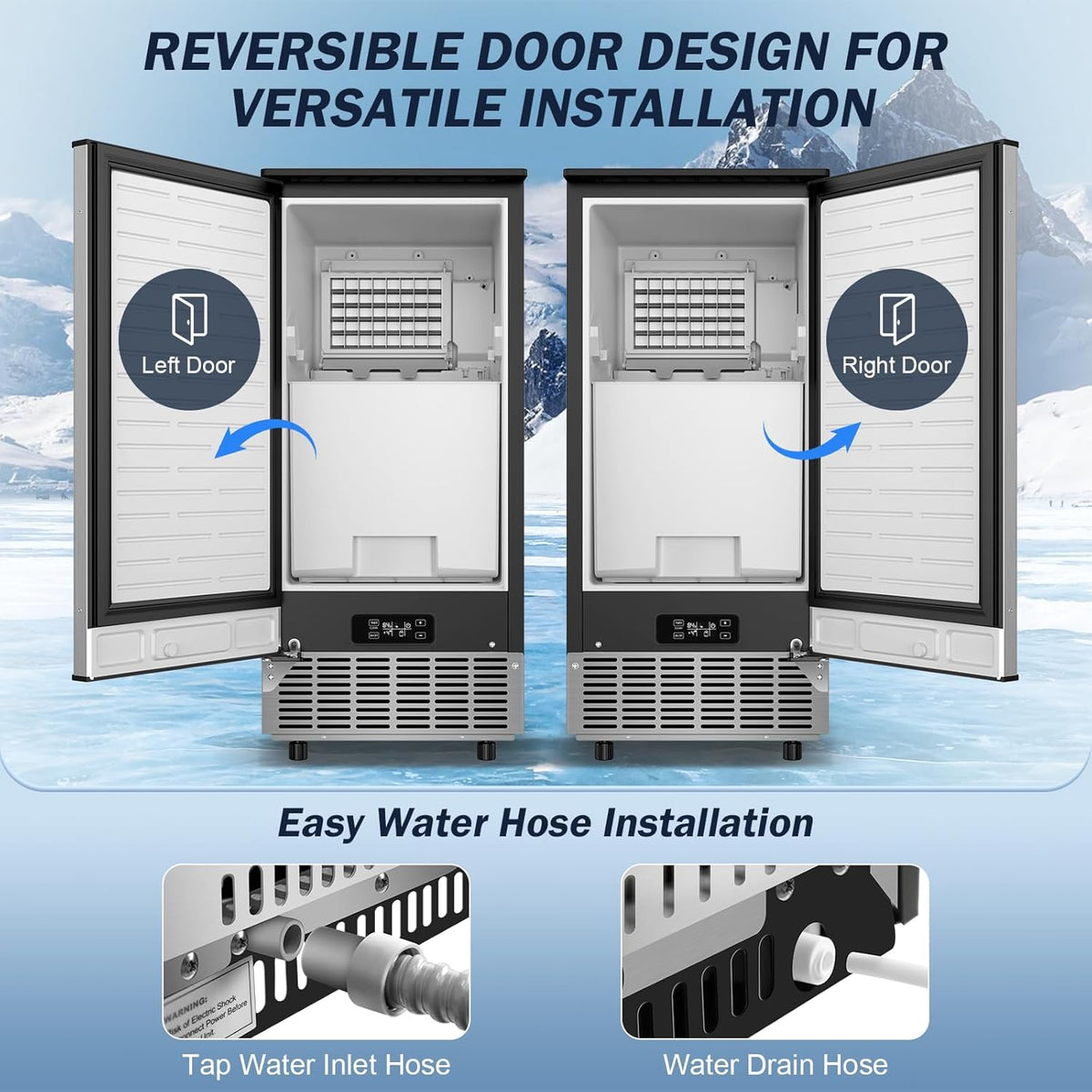 120LBS/24H High Output - Commercial Under Counter Ice Maker with 30LBS Storag e- Reversible Door, Built-in/Freestanding Design, Self-Cleaning & 24H Timer - for Home Bars, Restaurants & Commercial Use