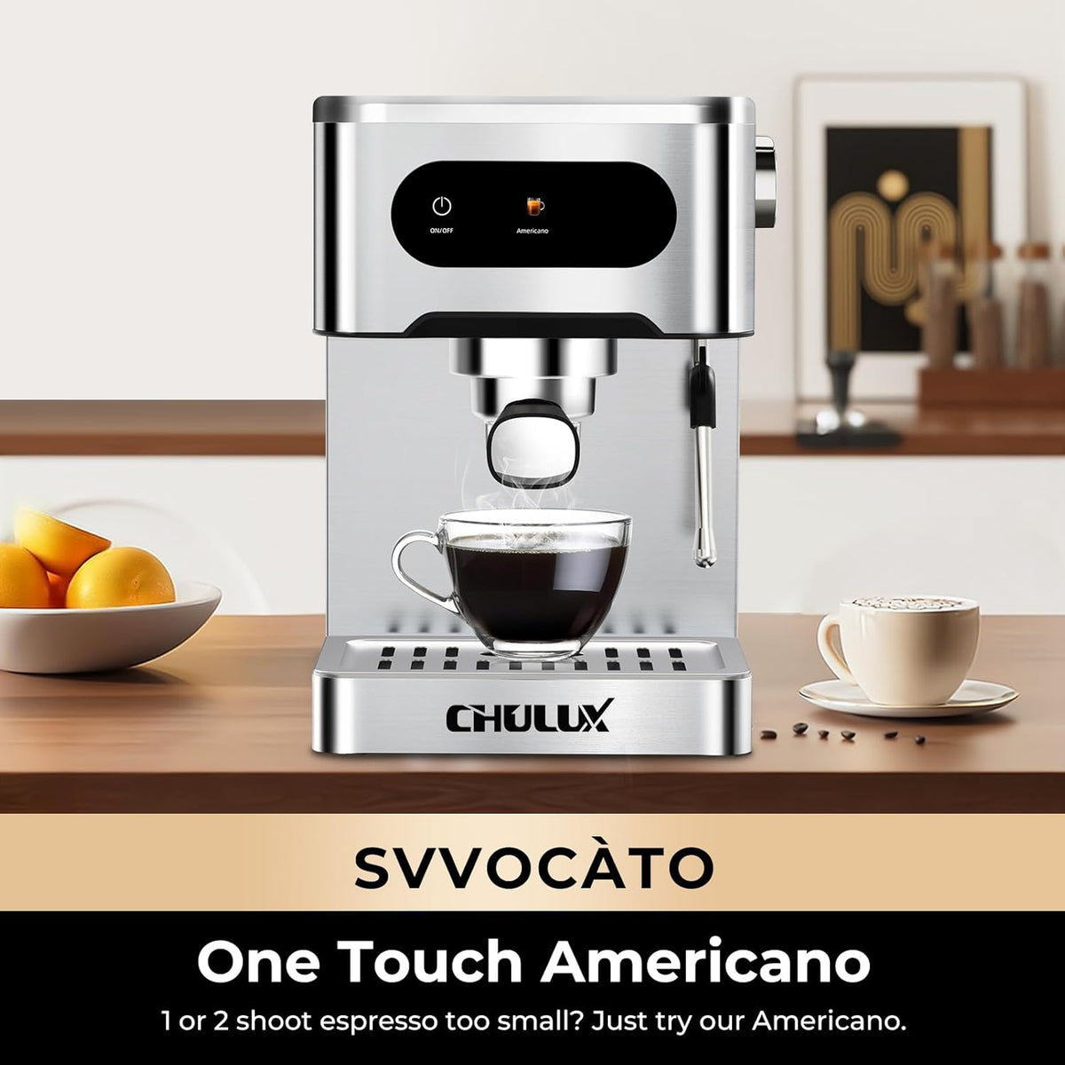 CHULUX Svvocàto Hot & Cool Espresso Machine, 20 Bar Italian Pump, Professional Coffee Machine for Home Latte Cappuccino Espresso Maker, Full Color Touch Panel