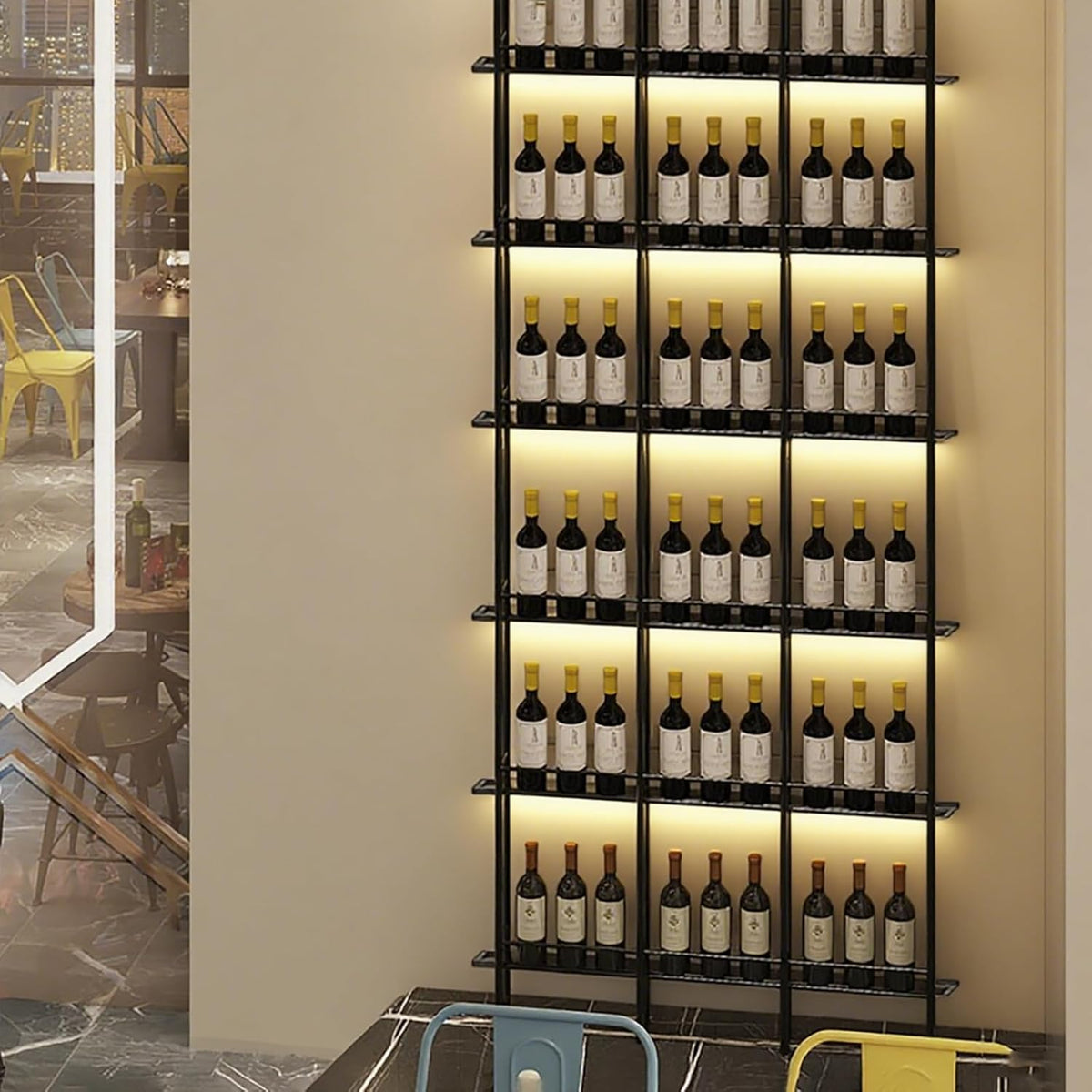 Wine Racks Wall Mounted, 6-Tier Wine Storage Holder, Black Industrial Bar Liquor Bottle Display Shelf, for Home Bar, Kitchen, Dining Rooms, & Wine Cellars (Black, 3 Column)