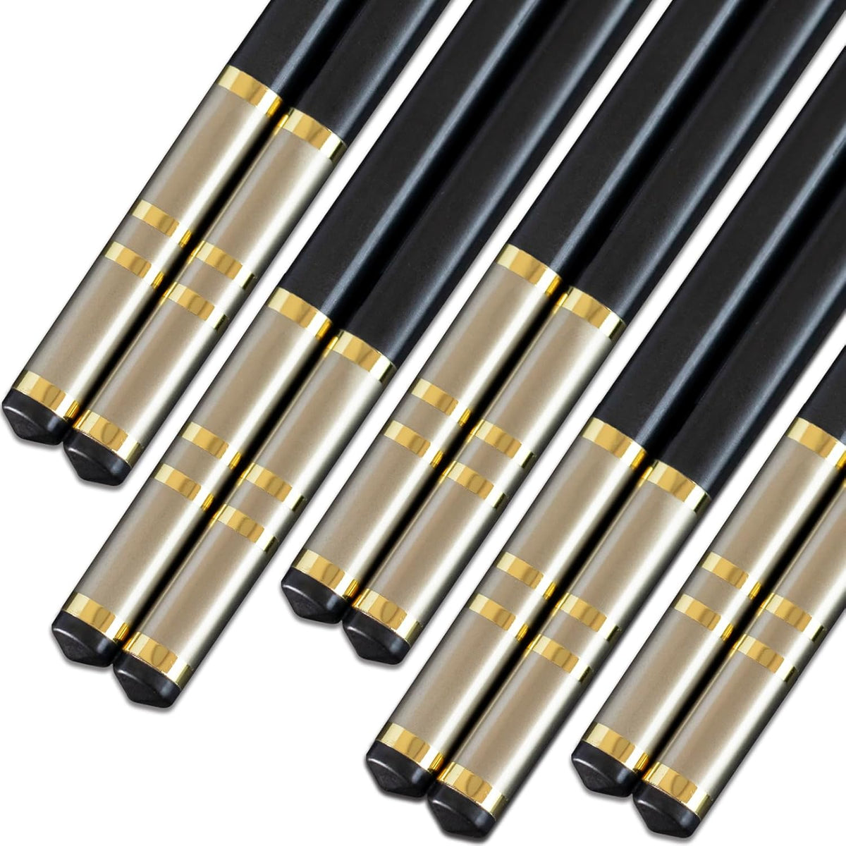Chopsticks Reusable 5 Pairs Fiberglass Chopsticks Dishwasher Safe Square Lightweight Non-Slip Chop Sticks Set (silvery-1)