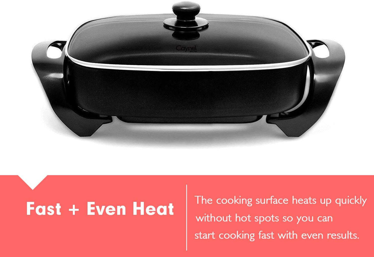 Caynel 12 x 12 Inch Nonstick Ceramic Electric Skillet with Glass Lid, Aluminum Body, 1400-Watts, Adjustable Temperature Controller Goes Up to 460 Degrees for Fry, Bake, Steam or Simmer, Easy to Clean
