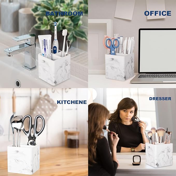 Diatomite Toothbrush Holders for Bathrooms, Electric Toothbrush and Toothpaste Holder 3 Slots Tooth Brush Organizer for Bathroom Countertop, Shower, Vanity - Marble White